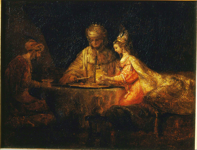 Ахашверош и Аман на праздник Эстер. Рембрандт. 1660