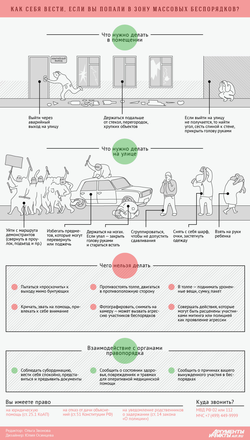 Как себя вести, если вы попали в зону массовых беспорядков? Инфографика |  Аргументы и Факты