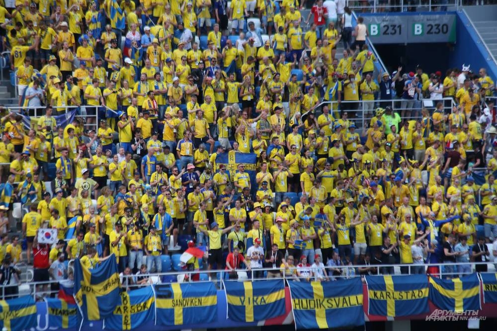 Шведские болельщики на стадионе «Нижний Новгород».