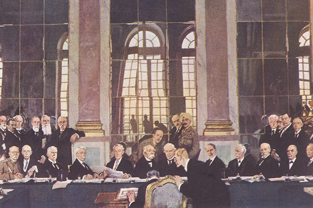 Подписание Версальского мироного договора 28 июня 1918 года. Фрагмент картины Уильяма Орпена