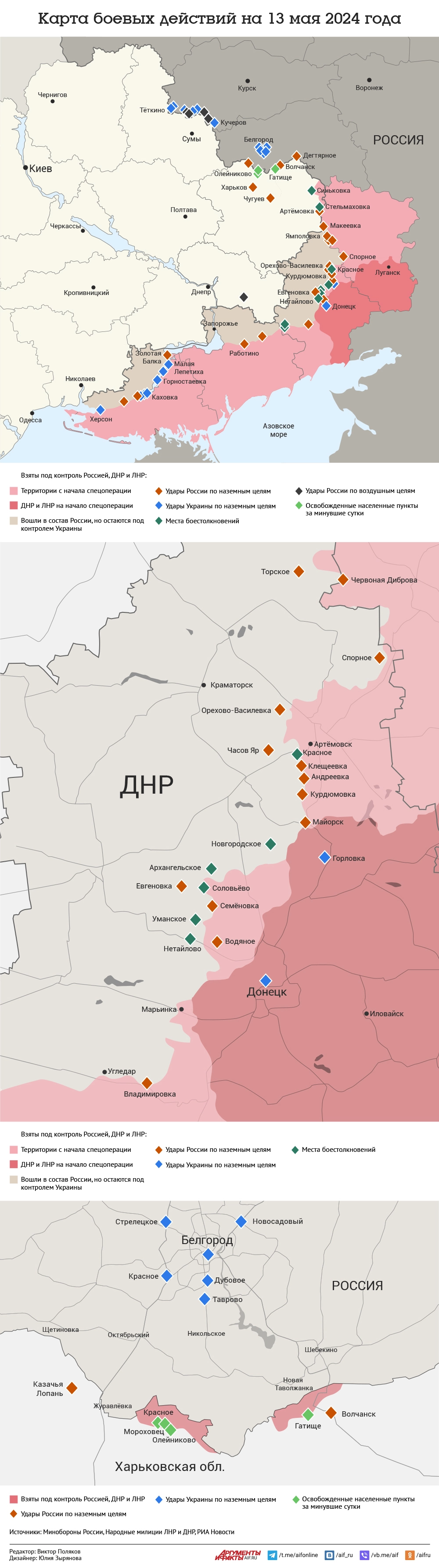 Карта боевых действий в зоне СВО на 13 мая 2024. Инфографика | Аргументы и  Факты