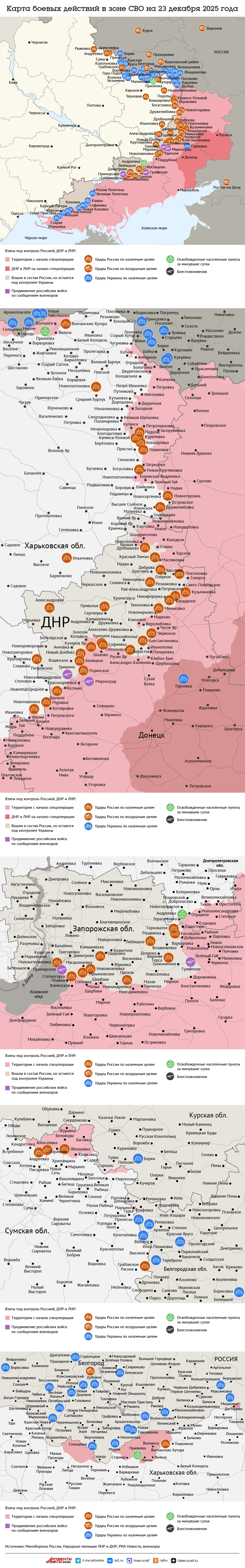 Карта боевых действий в зоне СВО на 23 декабря 2025 года