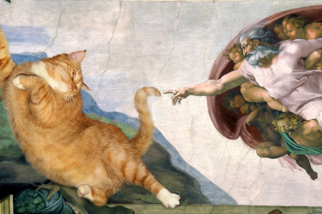Кот попал на холст Микеланджело.