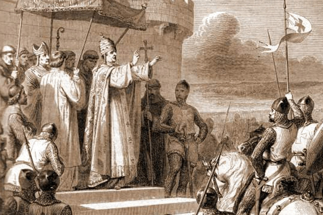 Папа Урбан II на Клермонском соборе благословляет крестовый поход. 