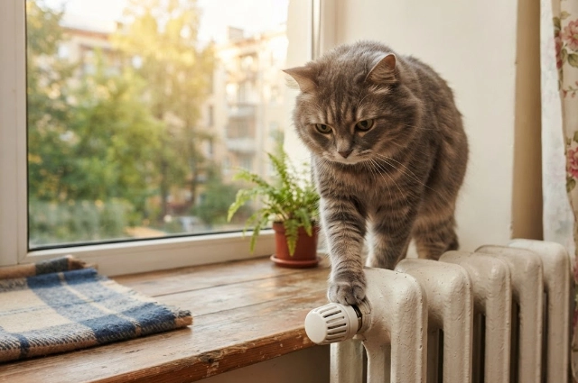 Кот на батарее