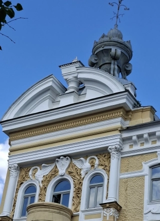 Лебеди на фасаде Чернояровскоо пассажа. 