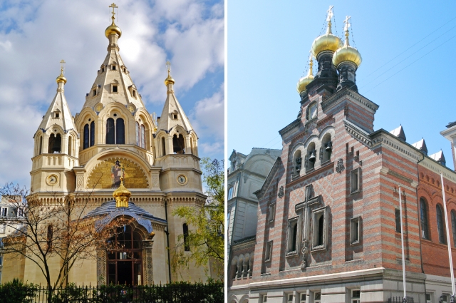 Собор Александра Невского в Париже и Церковь благоверного князя Александра Невского в Копенгагене (справа).