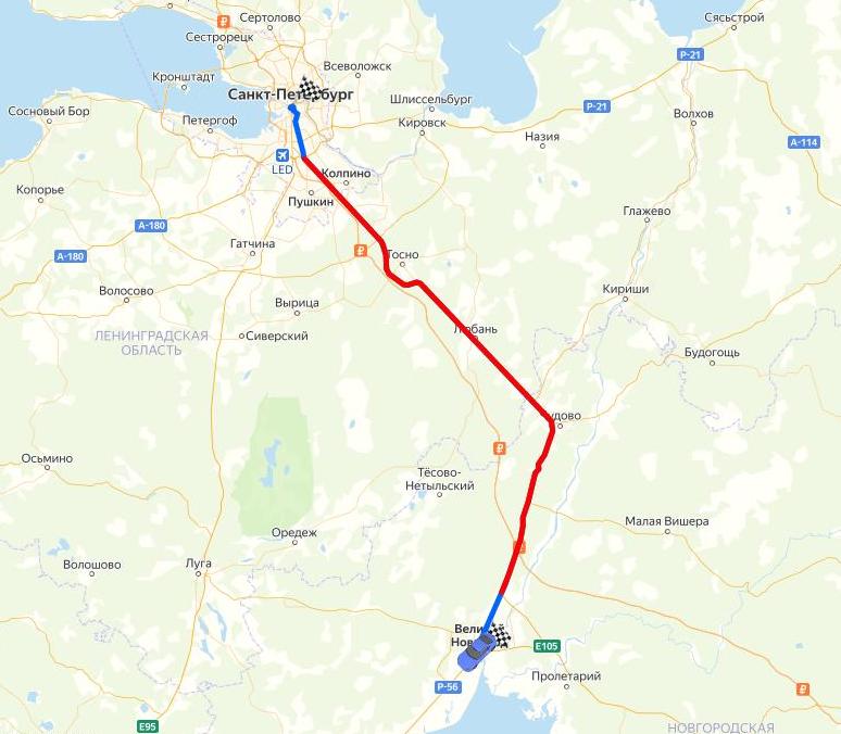Бесплатная маршрут от Петербурга до Великого Новгорода