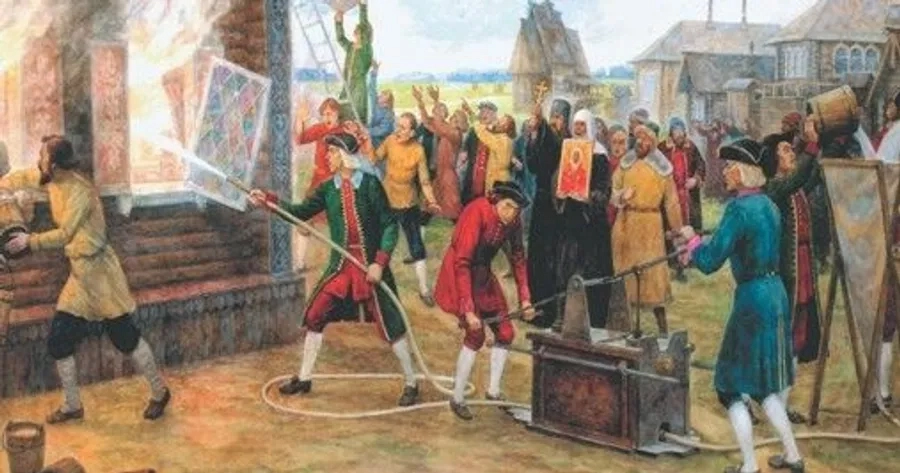 А. М. Князев. «Тушение пожарной трубой».