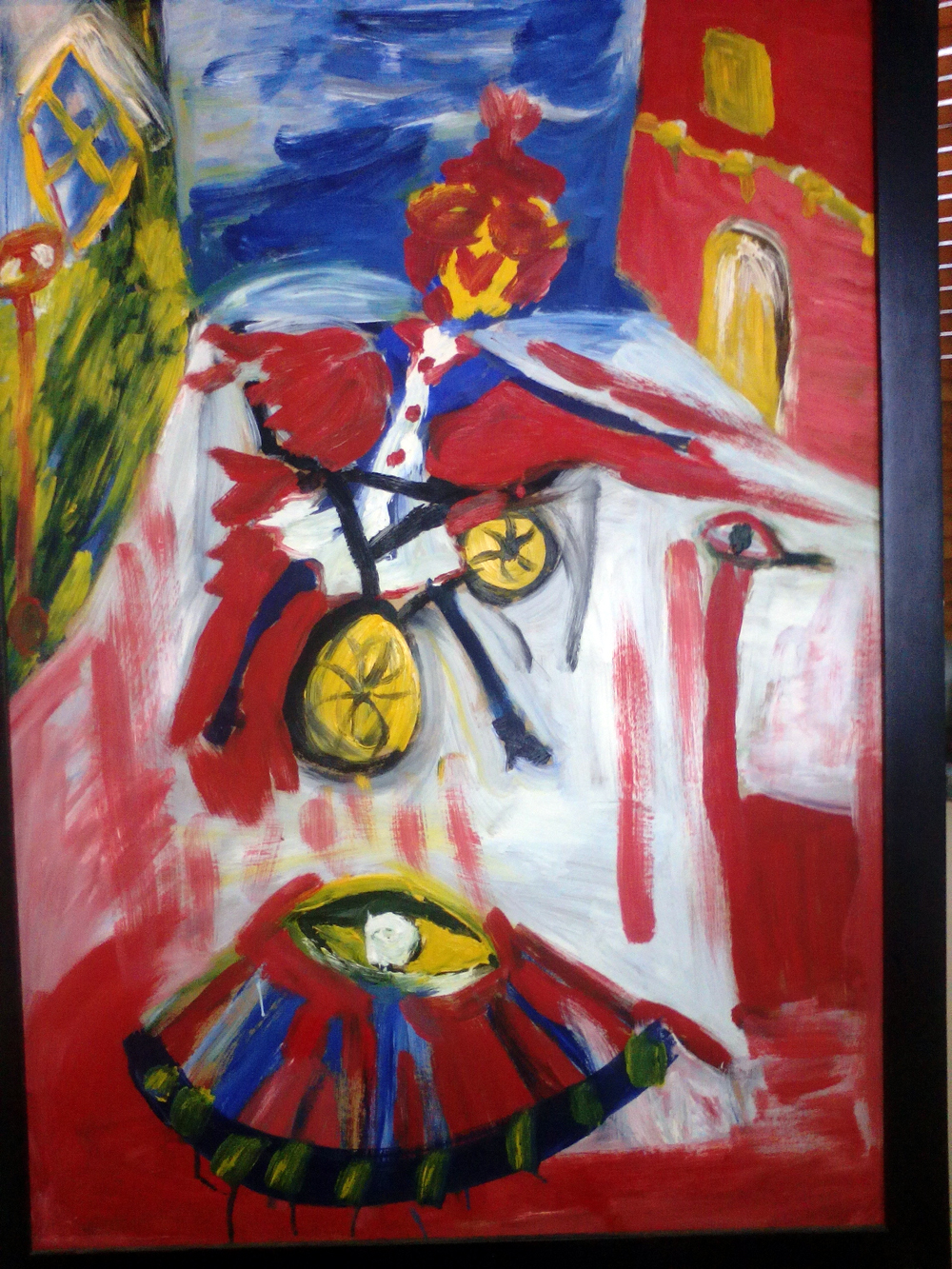 Картина Антона Симакова «Курица на велосипеде» символизирует человека, который поднялся над добром и злом.
