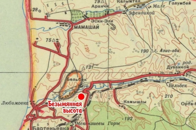 Фрагмент карты: место гибели лейтенанта Синицына и его взвода.