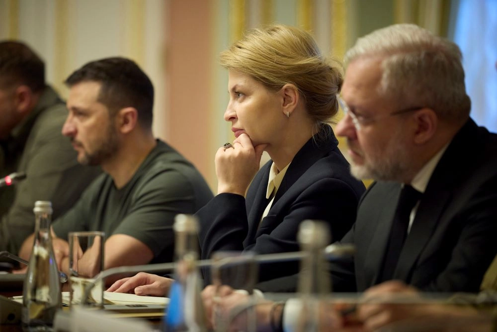 Герман Галущенко (справа) с Владимиром Зеленским и вице-премьером Украины Ольгой Стеафнишиной. 2024 г.