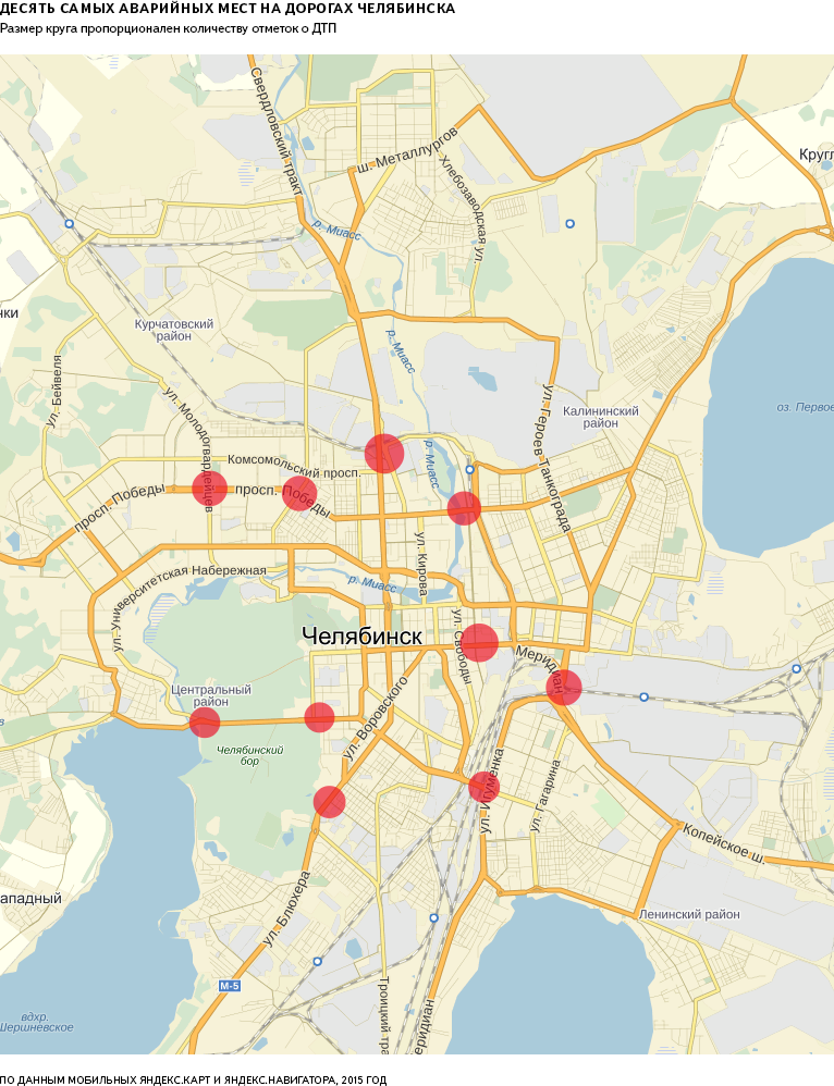 Карта опасных перекрестков в Челябинске