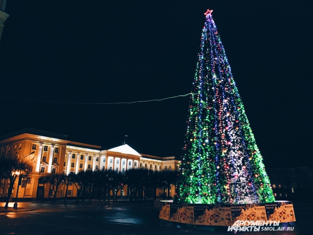 Главная елка Смоленска на площади Ленина - тоже искусственная. 
