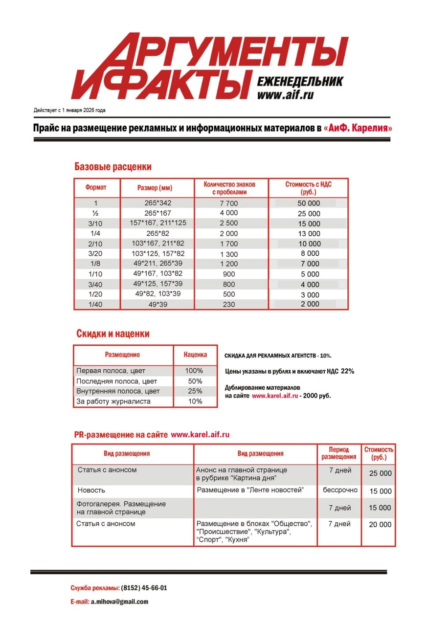 Прайсы Мурманск, Карелия