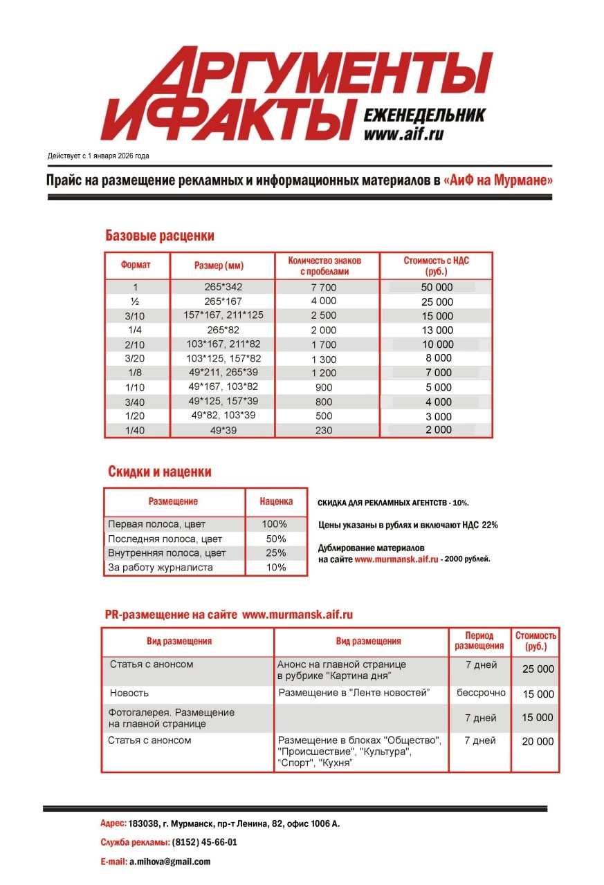 Прайсы Мурманск, Карелия