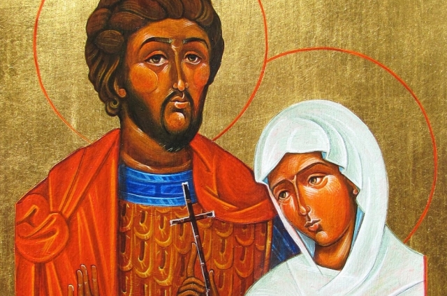 Фрагмент иконы Мученики Адриан и Наталия 
