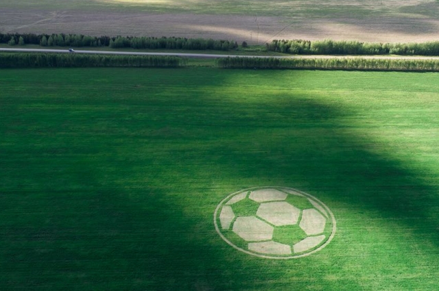 Изображение мяча появилось на поле в 100 гектаров.