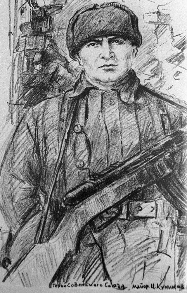 Репродукция картины «Герой Советского Союза майор Ц. Куников» работы художника Павла Кирпичева