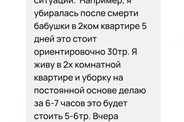 Скриншот переписки с клинером.