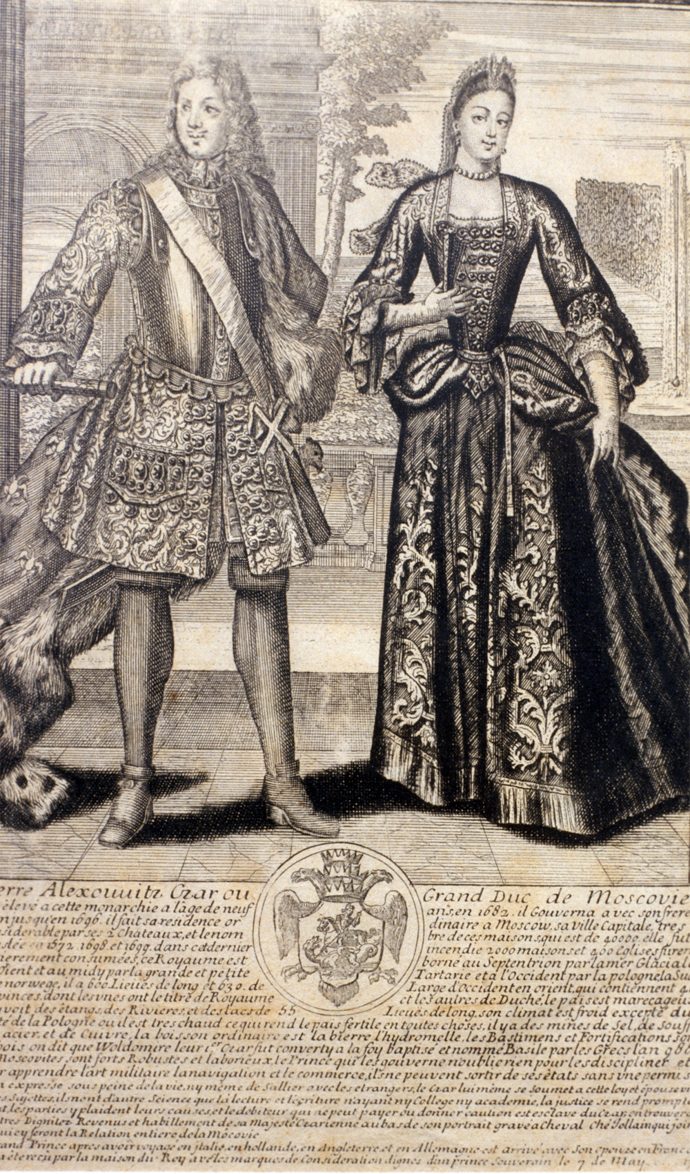 Петр I и Екатерина. Гравюра 1717 года.