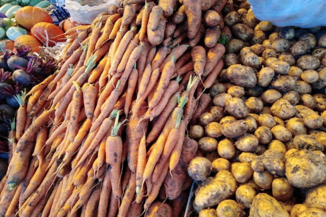 На рынках торгуют привозными овощами. 