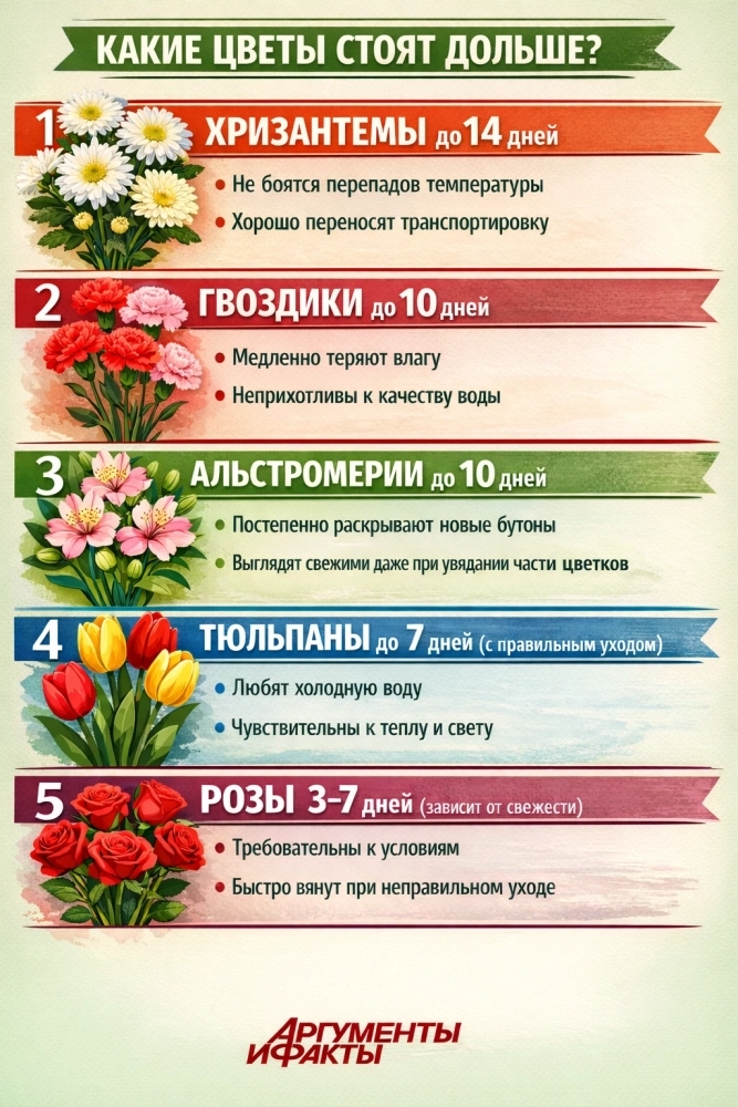 АиФ узнал, какие цветы стоят дольше всего 