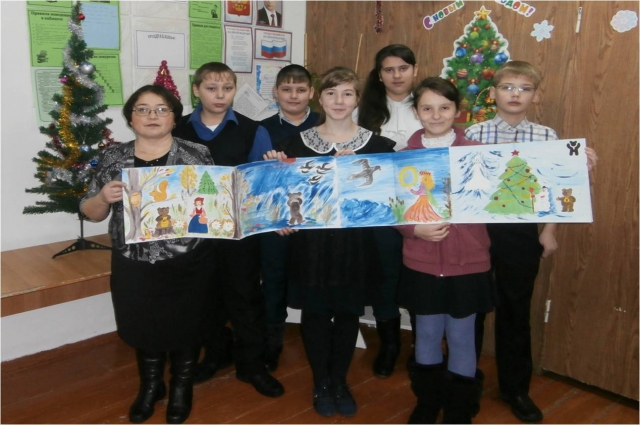 Ученики 5 класса и учитель Бахтыгуль Николаевна Дощанова Нижнечеремошнской СОШ.