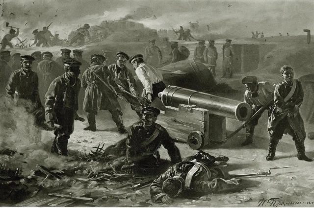Отражение вражеской атаки. Альбом «Эпизоды Севастопольской жизни 1854-1855 года» (1871-1872).