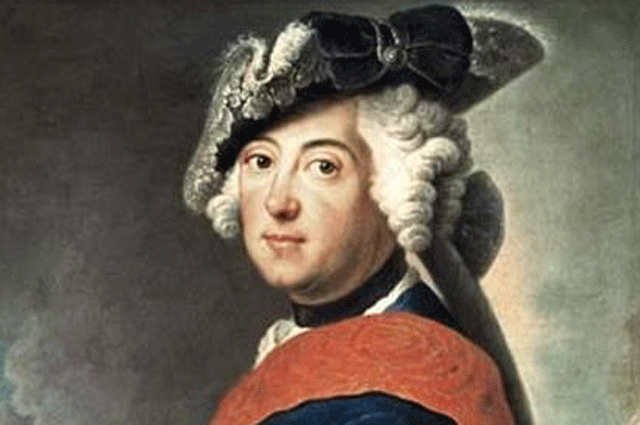 Парадный портрет прусского короля Фридриха II в треуголке как полководца.С картины художника Антуана Пэна. ок. 1745.