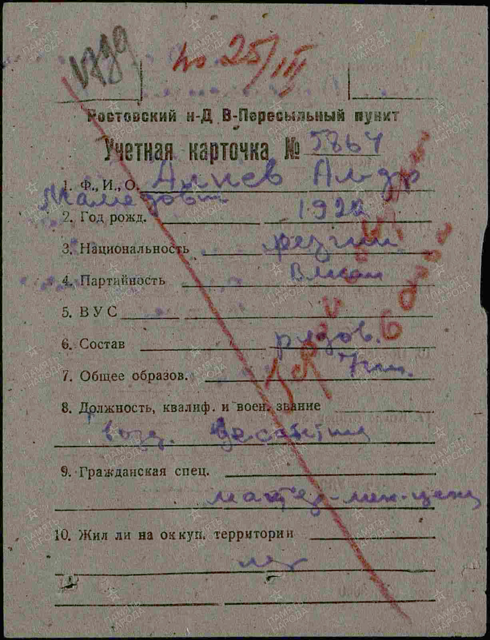 Учётная карточка Александра Алиева.