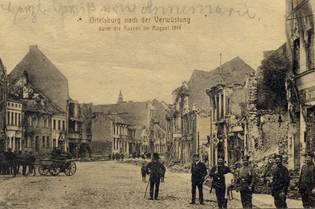 Разрушения, произведённые в Ортельсбурге (Щитно) русскими войсками в августе 1914 года.