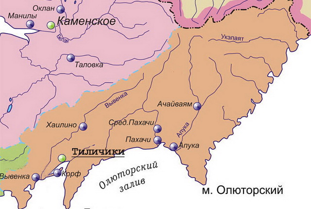 Средние Пахачи,Олюторский район, карта