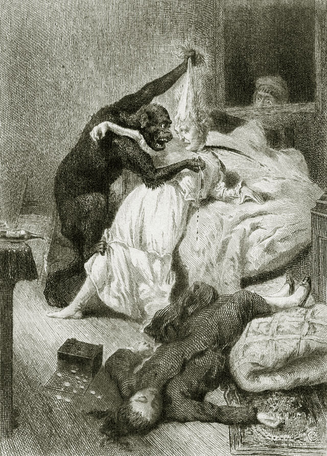 Сцена убийствав изображении Даниэля Бьерхе, 1870 год. Рассказ Эдгара Аллана По Убийство на улице Морг 