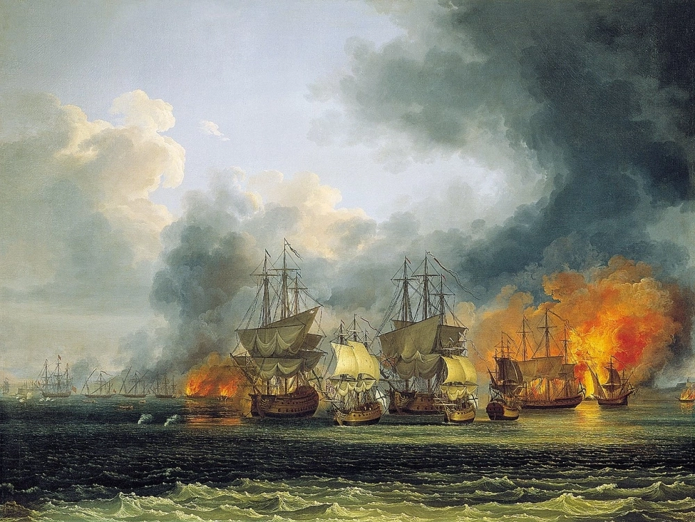 «Сражение у города Патрас». Картина Якоба Филиппа Хаккерта, 1778 г.