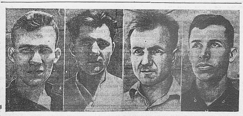 Стахановцы хабаровского завода имени Молотова (слева направо): комсомолец-фрезеровщик С. И. Портенко, начальник цеха А. Н. Авдеенко, кузнец В. Л. Куцеров и слесарь-лекальщик П. Е. Панасенко. Фото Г. Ложкина.