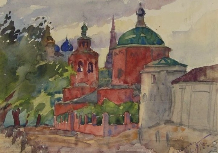 Акварель Петра Дульского. Пятницкая церковь в Казани, 1921 г. 