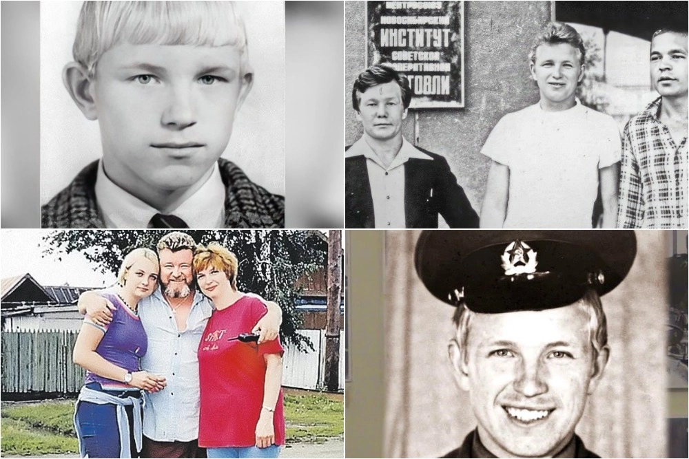 Михаил Евдокимов в школьные годы; Михаил Евдокимов в студенчестве; Михаил Евдокимов в армии; Михаил Евдокимов с женой и дочкой