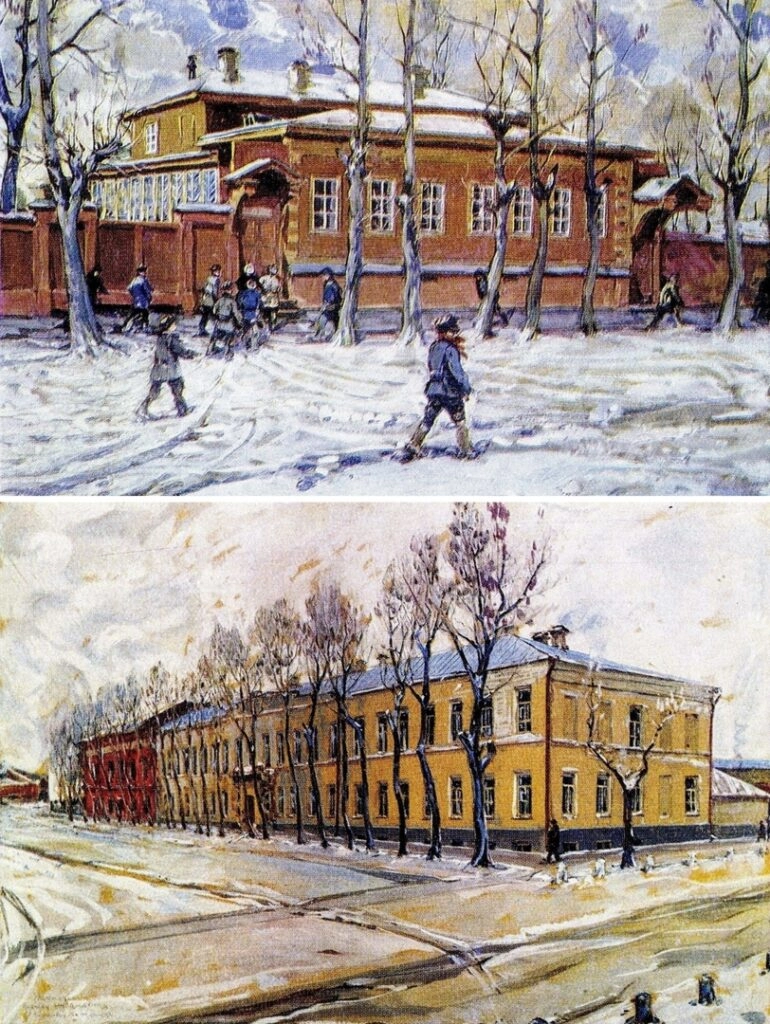 Добрынин П. С. Дом Ульяновых и гимназия в Симбирске. Бумага, акварель. 1920-е гг