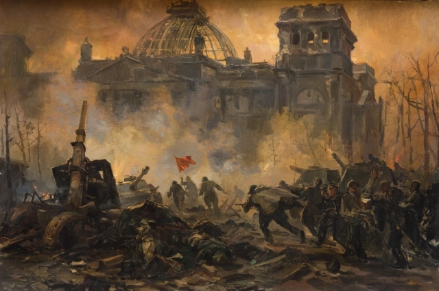 Штурм Рейхстага. Художник В.В. Богаткин. 1949 г. Холст, масло. ГИМ.