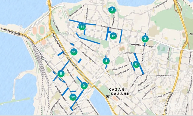 Схема расположения муниципальных парковок. Скриншот с сайта parkingkzn.ru
