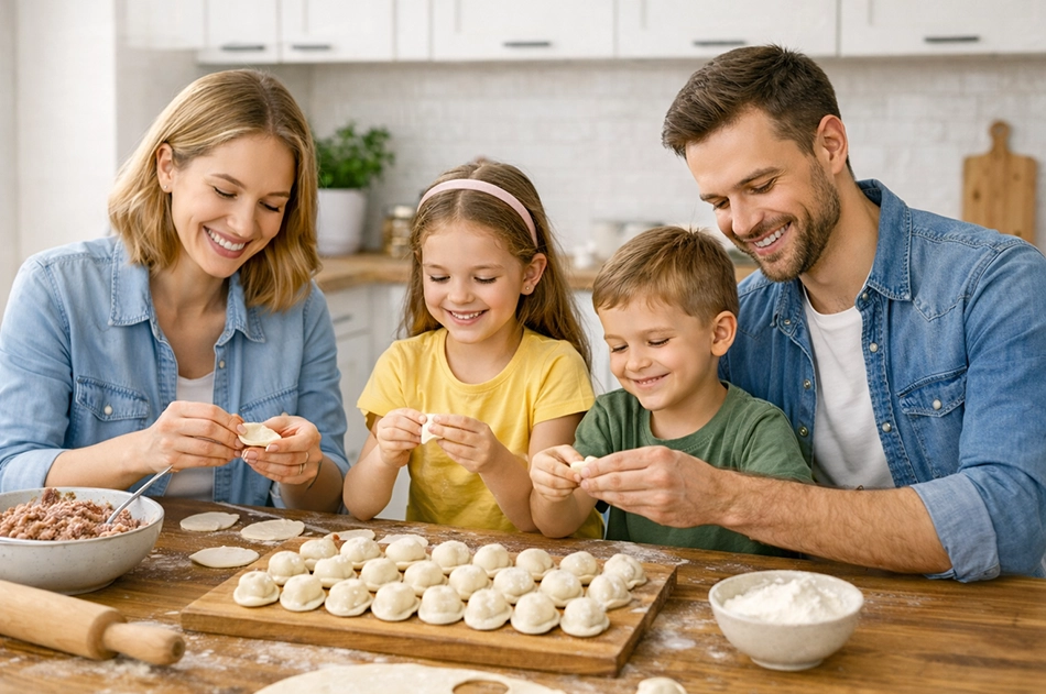 Пока лепятся пельмени, можно вполне безопасно обсудить любые конфликты.