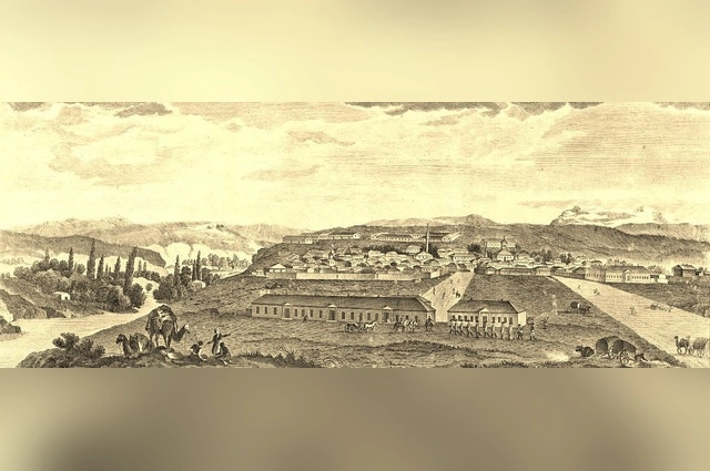 Вид Симферополя, 1802-1803 г., гравюра А. Калашникова по рисунку А. де Палдо.