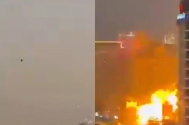 Момент падения дрона на отель Fairmont The Palm в Дубае