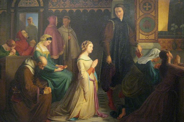 Встреча Петрарки и Лауры в Авиньоне в 1327 году. Фрагмент картины Йозефа Манеса.
