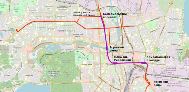 Схема скоростного трамвая, соединяющего Северо-Западный жилой массив, Металлургический район, центр и Ленинский район с использованием подземной инфраструктуры строящегося метрополитена