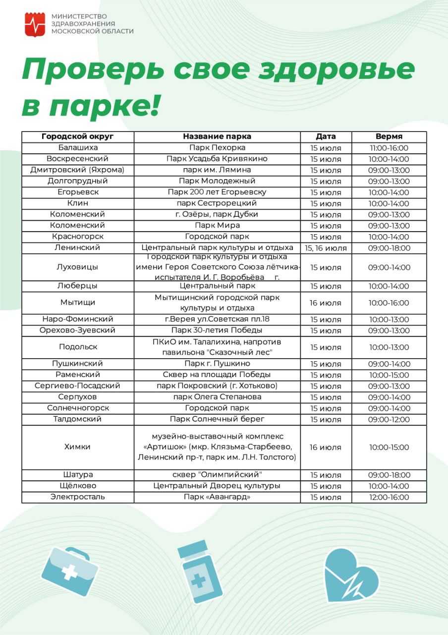 Проверь здоровье. В выходные в парках Подмосковья можно пройти медосмотр |  Аргументы и Факты