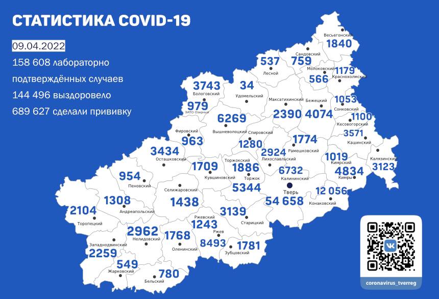 В Тверской области обновлена карта заболеваемости COVID-19