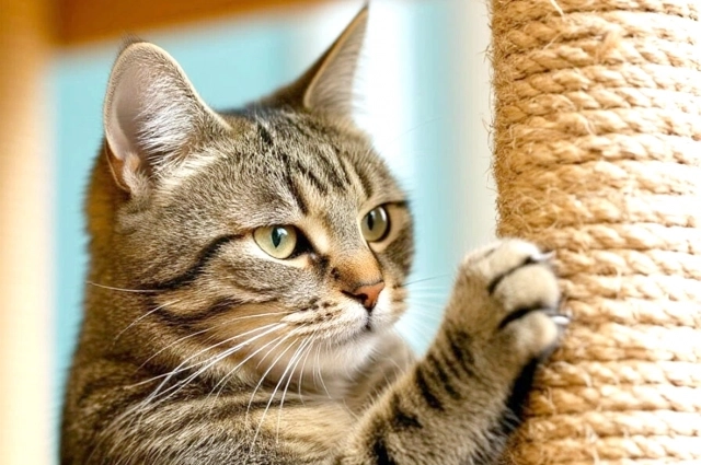 Приучить кошку пользоваться когтеточкой сложно.