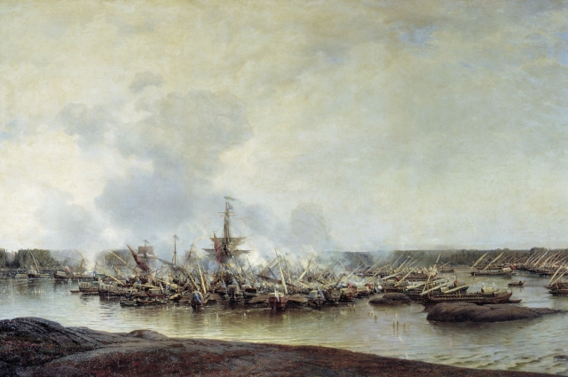 Картина Алексея Боголюбова «Сражение при Гангуте 27 июля 1714 года».